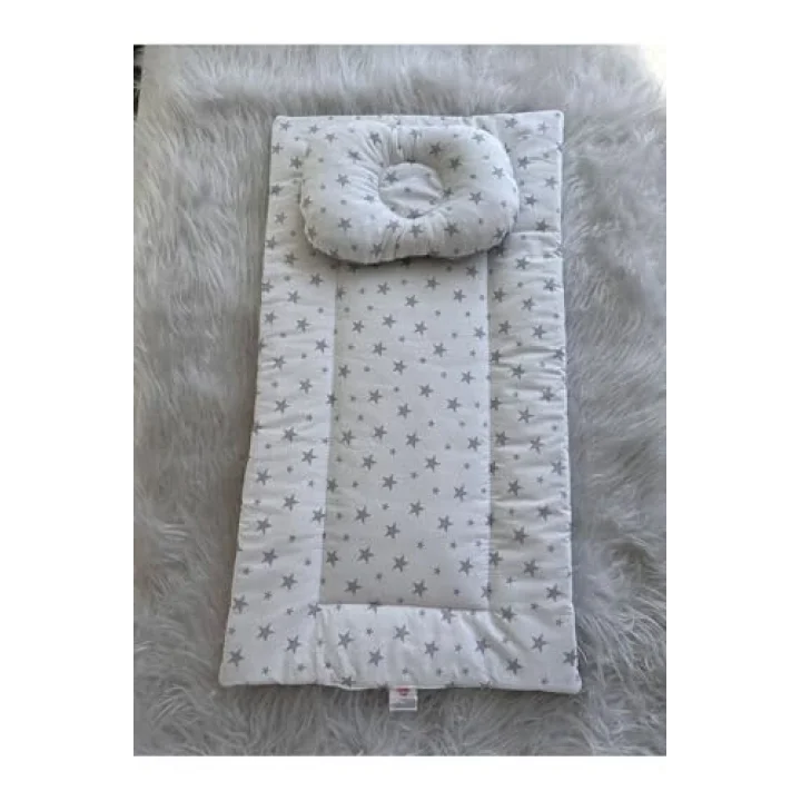 Gri Yıldızlı Altaçma Minderi ve Yastık 2li Set