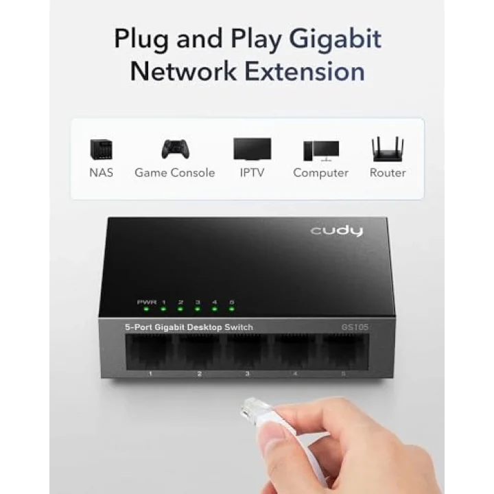 GS105 5 Port 10/100/1000M 16k MAC Gigabit Metal Switch