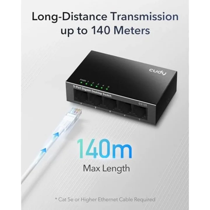 GS105 5 Port 10/100/1000M 16k MAC Gigabit Metal Switch