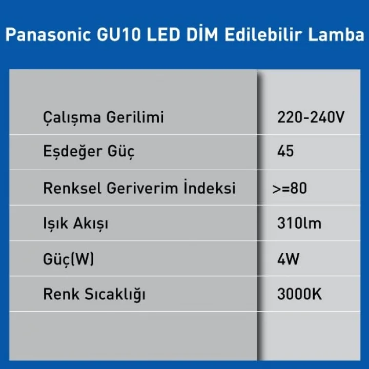 GU10 LED DİMLi LAMBA, SICAK BEYAZ IŞIK 4W 310LM 3000K