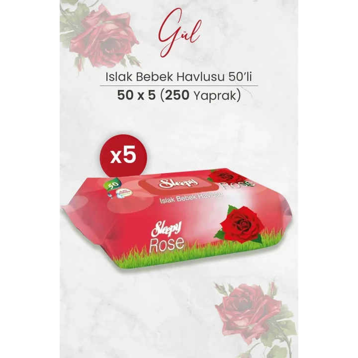 Gül Kokulu Islak Bebek Havlusu 50 x 5 Adet (250 Yaprak)