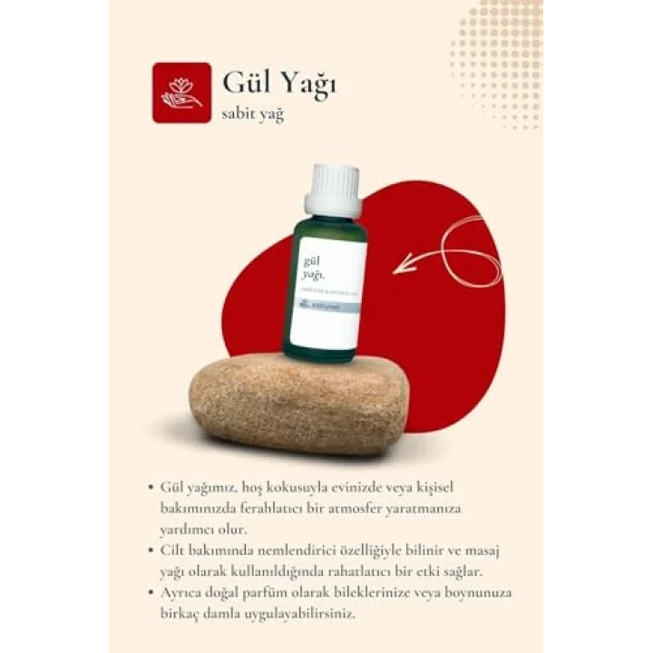 Gül Yağı 30 ml - Cilt Bakımı, Rahatlatıcı Masaj ve Aromaterapi Yağı