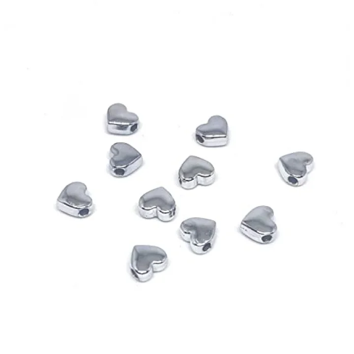 Gümüş Kaplama Oval Kalp (10 Adet) 7 Mm