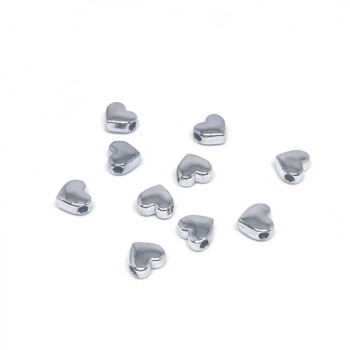 Gümüş Kaplama Oval Kalp (10 Adet) 7 Mm
