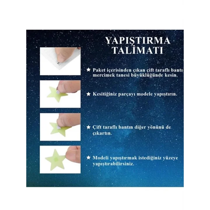 Güneş Ay Figürlü Renkli Yıldızlı Fosforlu Duvar Süsü Gece Parlayan