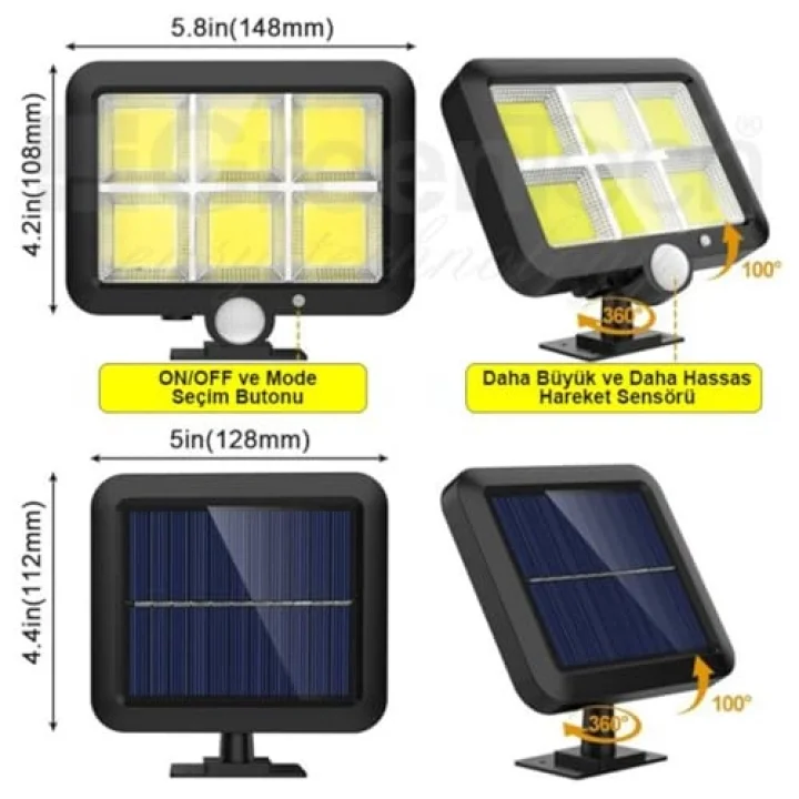 Güneş Enerjili 120 Cob Led Aydınlatma/GT-SL09