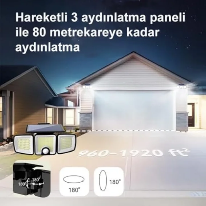 Güneş Enerjili 223 Cob Ledli, Hareket Sensörlü, 3 Taraflı Aydınlatma/GT-SL25