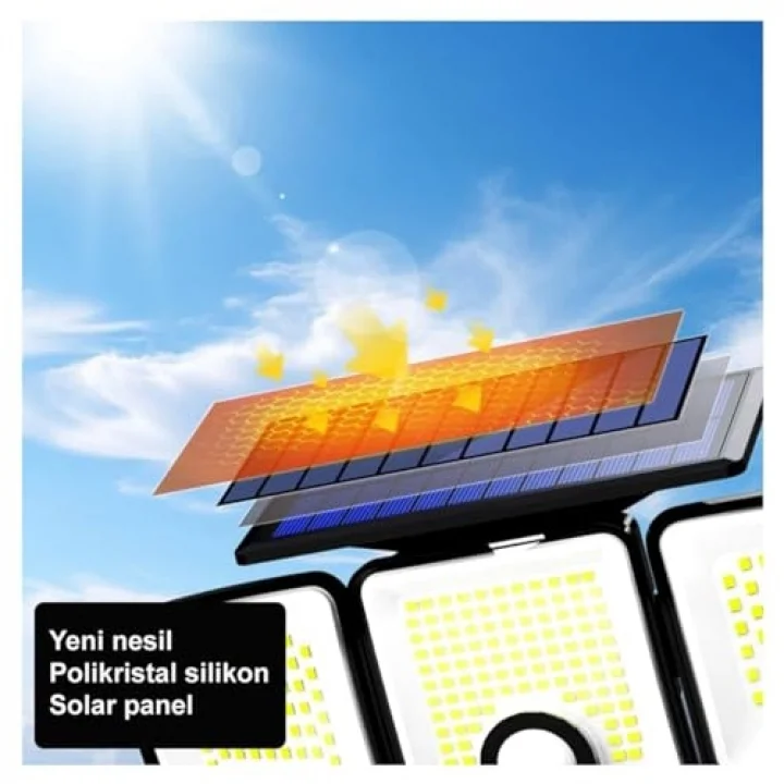 Güneş Enerjili 223 Cob Ledli, Hareket Sensörlü, 3 Taraflı Aydınlatma/GT-SL25
