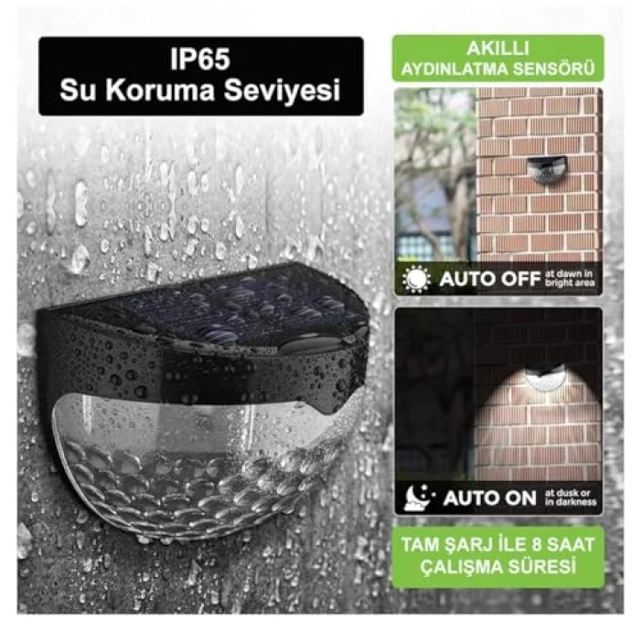 Güneş Enerjili Duvar ve Çit LED Aydınlatma 4 Adet/GT-SL23