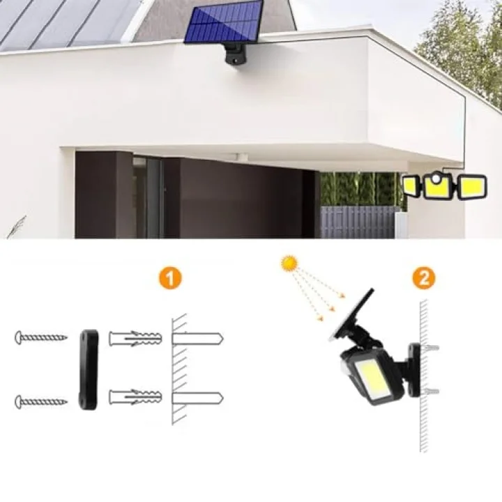 Güneş Enerjili Hareket Sensörlü, 3 Taraflı 171 Cob Led Aydınlatma/GT-SL15