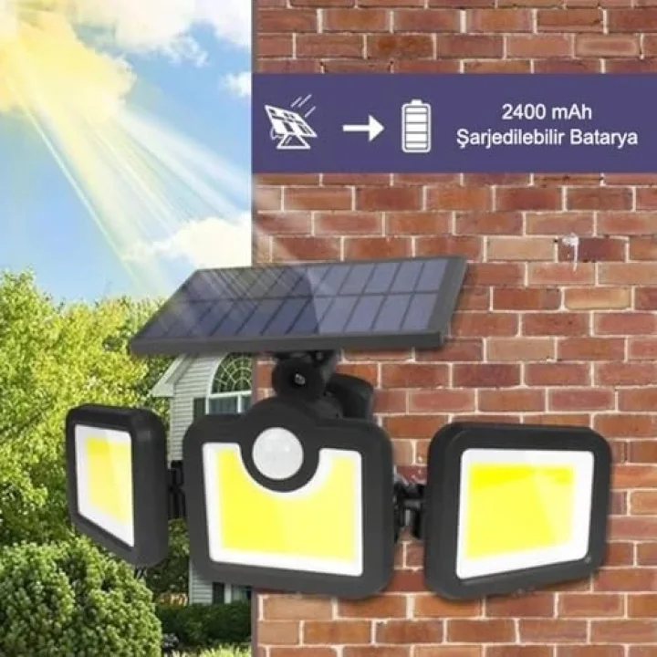 Güneş Enerjili Hareket Sensörlü, 3 Taraflı 171 Cob Led Aydınlatma/GT-SL15