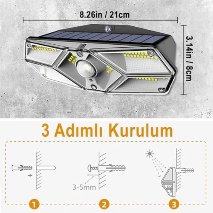 Güneş Enerjili Hareket Sensörlü, 6 Taraflı 104 Led Aydınlatma/GT-SL13