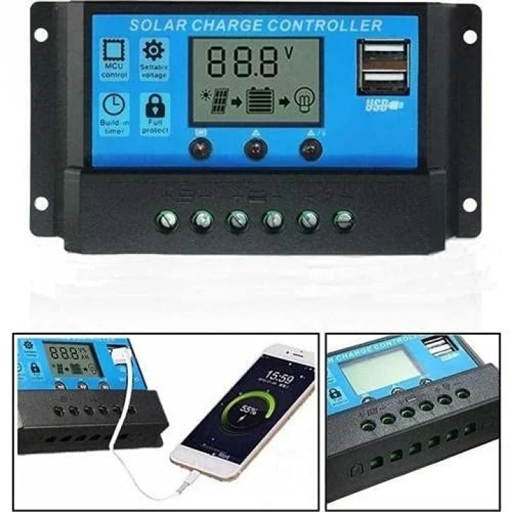Güneş Paneli Solar Akü Şarj Kontrol Cihazı 12V 24V 30 Amper