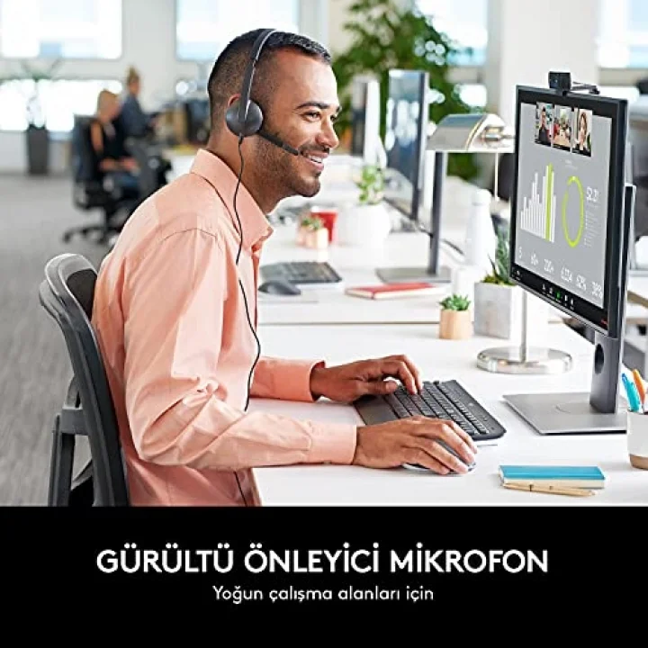 H340 Kablolu Kulak Üstü Mikrofonlu Kulaklık, Çok Yönlü Dijital Stereo Ses, Sağ Tarafta Katlanabilir Gürültü Önleyici Mikrofon, 180 cm Kablo Uzunluğu, Siyah