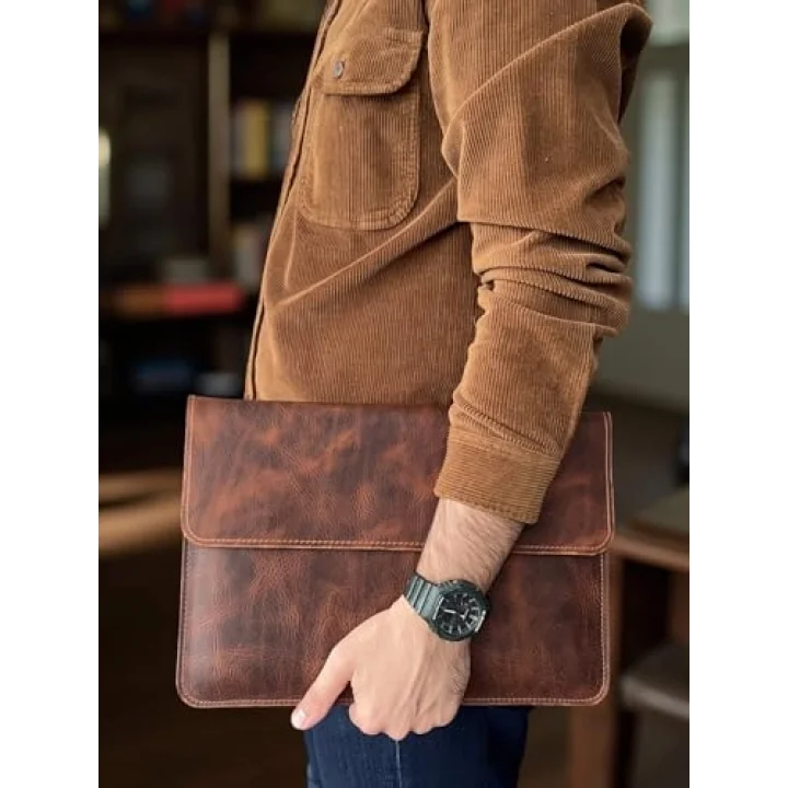 Hakiki Deri MacBook Kılıfı 13-14 İnç – Gerçek Deri Premium MacBook Çantası, MacBook Air, MacBook Pro - Mess Collection (taba 13/14 inç)