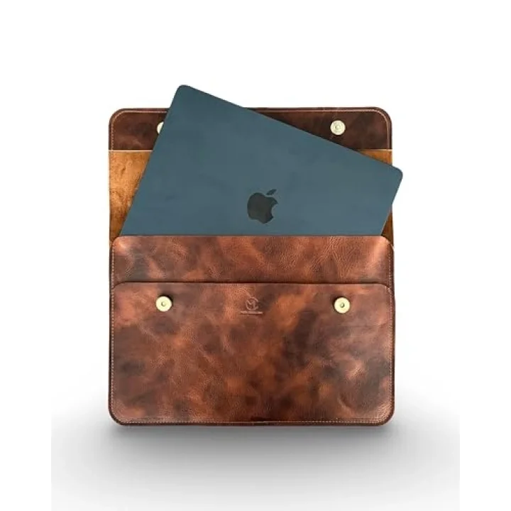 Hakiki Deri MacBook Kılıfı 13-14 İnç – Gerçek Deri Premium MacBook Çantası, MacBook Air, MacBook Pro - Mess Collection (taba 13/14 inç)