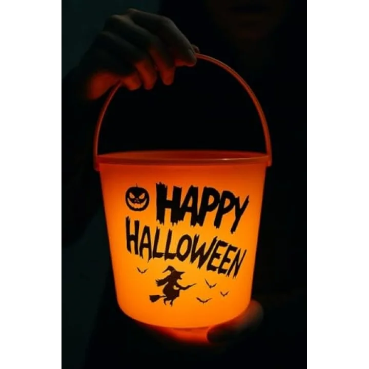 Halloween Işıklı Gövdeli Şeker Kovası Bal Kabağı Turuncu