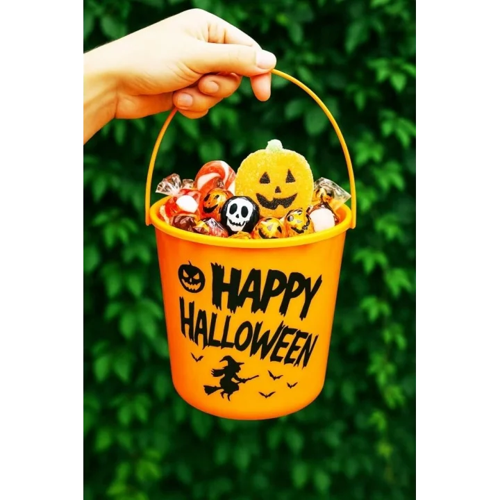 Halloween Işıklı Gövdeli Şeker Kovası Bal Kabağı Turuncu