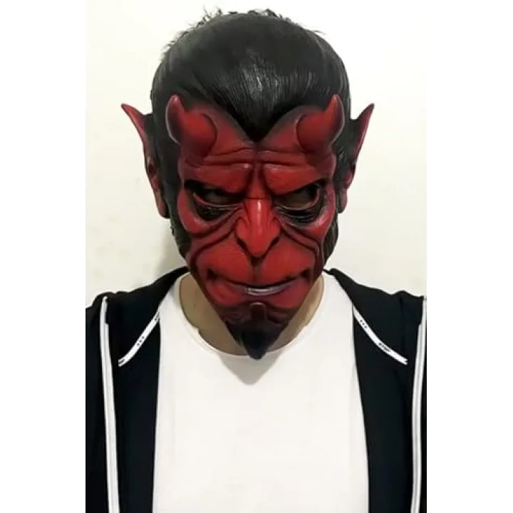 Halloween Maske Hellboy Kırmızı Boynozlu