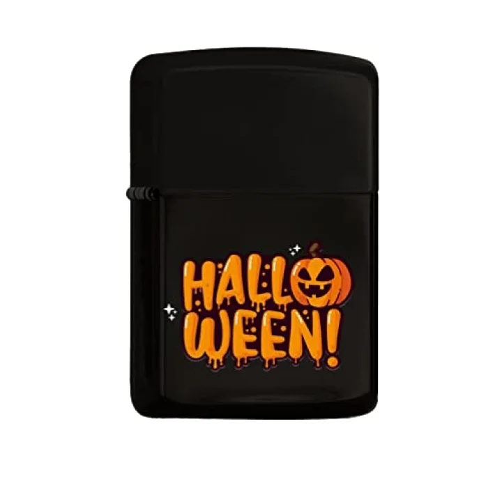 Halloween Tasarımlı Renkli Baskılı Siyah Benzinli Metal Çakmak