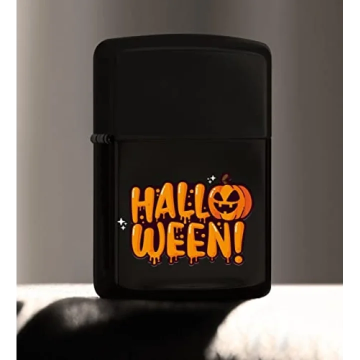 Halloween Tasarımlı Renkli Baskılı Siyah Benzinli Metal Çakmak