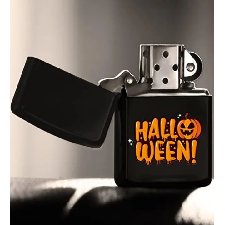 Halloween Tasarımlı Renkli Baskılı Siyah Benzinli Metal Çakmak