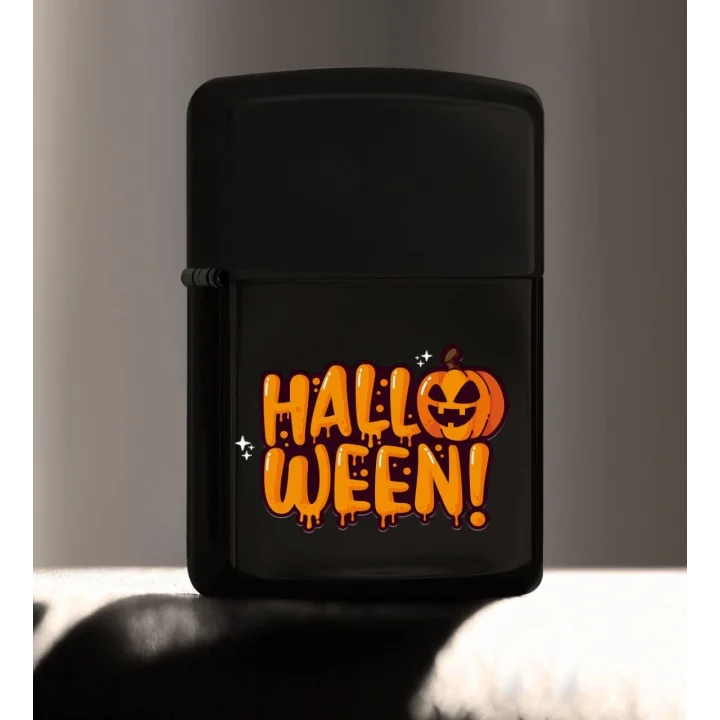 Halloween Tasarımlı Renkli Baskılı Siyah Benzinli Metal Çakmak