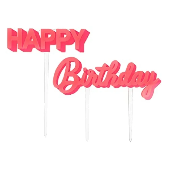 Happy Birthday Pembe Akrilik Pasta Süsü
