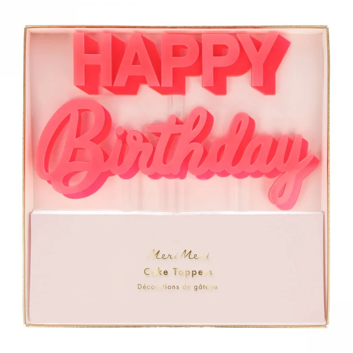 Happy Birthday Pembe Akrilik Pasta Süsü