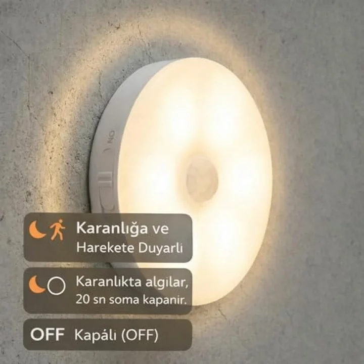 Hareket Sensörlü Ledli Gece Lambası Şarj Edilebilir, Taşınabilir 4000k Günışığı (2 Adet)
