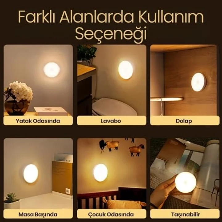 Hareket Sensörlü Ledli Gece Lambası Şarj Edilebilir, Taşınabilir 4000k Günışığı (2 Adet)