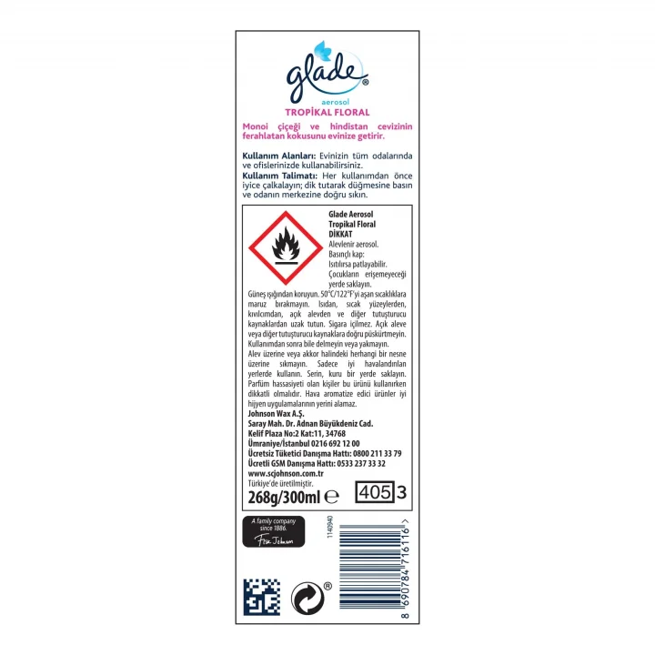 Hava Tazeleyici Aerosol, Oda Kokusu, Tropikal Floral, 300ml