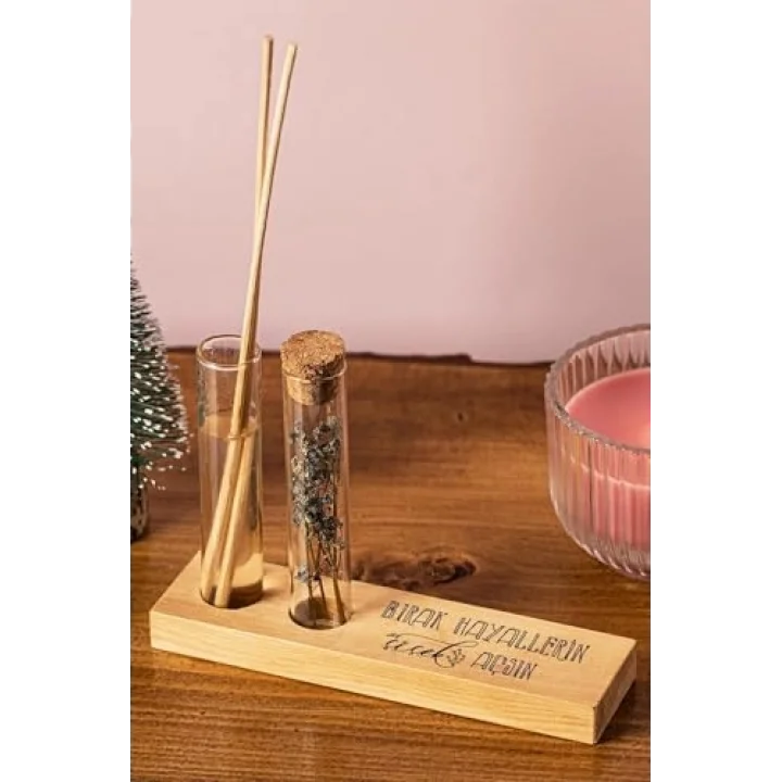 Hayellerin Çiçek Açsın Mottolu Dekoratif Set - Bambu Oda Kokusu Şişesi
