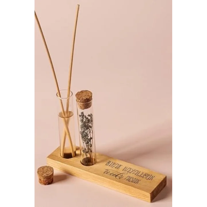 Hayellerin Çiçek Açsın Mottolu Dekoratif Set - Bambu Oda Kokusu Şişesi