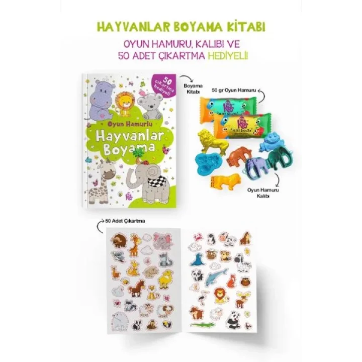 Hayvanlar Boyama Kitabı - Oyun Hamurlu - 3 Yaş +