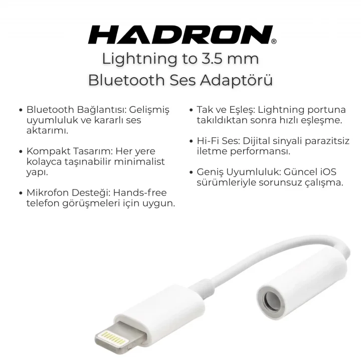 HDX1003 LIGHTNING (M) TO 3.5MM (F) ÇEVİRİCİ BLUETOOTH BEYAZ
