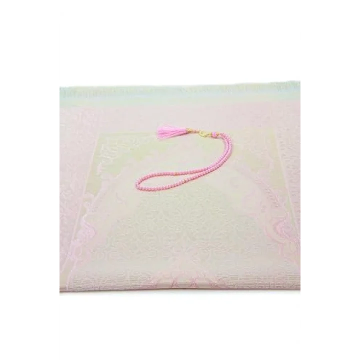 Hediyelik Şantuk Çantalı, Tesbihli, Çeyizlik Seccade Seti - Pembe
