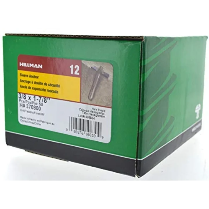 Hillman 370800 Altıgen Başlı Manşon Çapa, 8/8 X 1-7/8-İnç, 50li Paket
