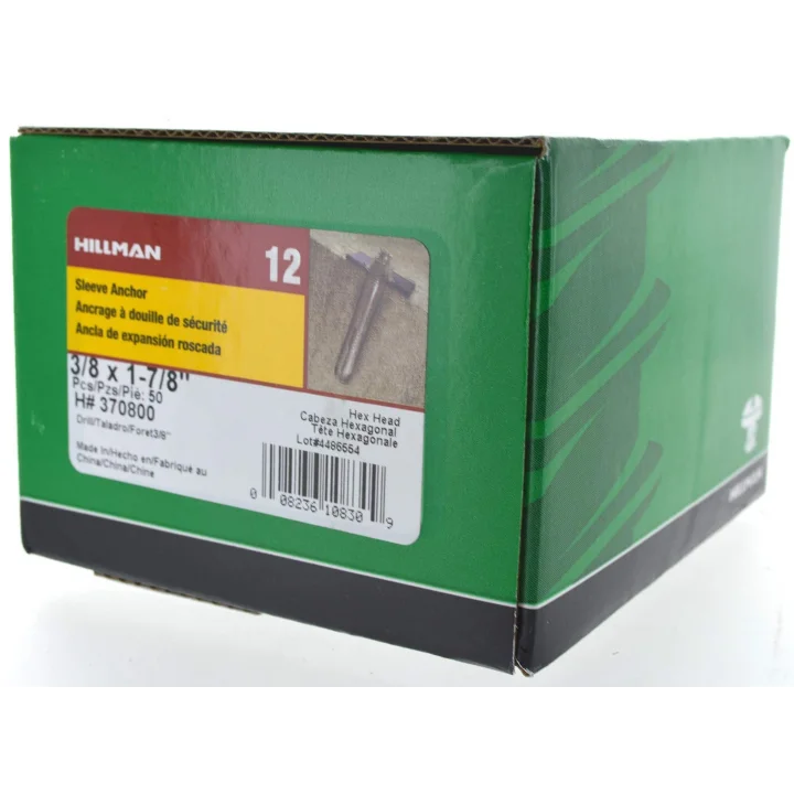 Hillman 370800 Altıgen Başlı Manşon Çapa, 8/8 X 1-7/8-İnç, 50li Paket