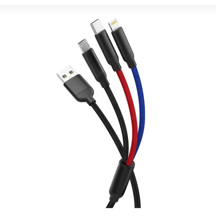 Hızlı Şarj ve Data Aktarım Kablosu, 60W - 3A USB A, Type C (Usb c), Micro USB, Lightning Uyumlu 3 ü 1 Arada Çoklu Kablo