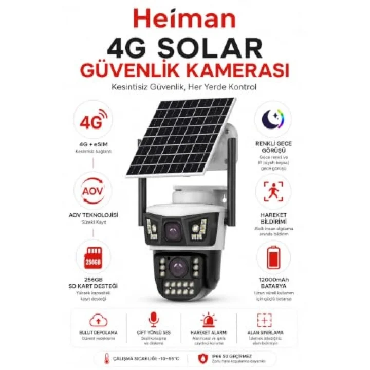 HM-850 2 Kameralı Solar PTZ 4G Sim Kartlı Kamera