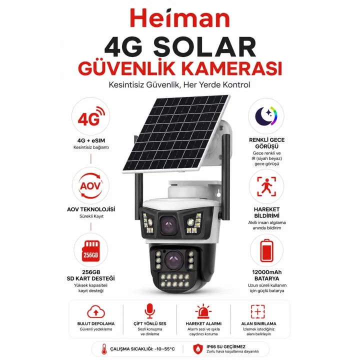 HM-850 2 Kameralı Solar PTZ 4G Sim Kartlı Kamera