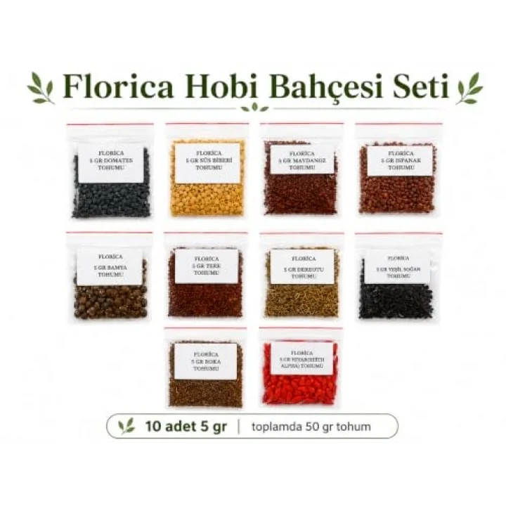 Hobi Bahçesi Seti 10 Çeşit Sebze Tohumu Seti Toplam 50 Gr Evde Bahçe Balkon Saksı Tohumu