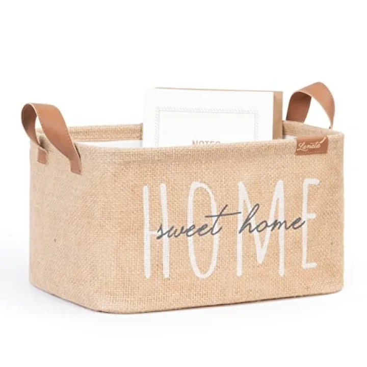 Home Sweet Home Baskılı Dikdörtgen Jüt Sepet //30x21x18