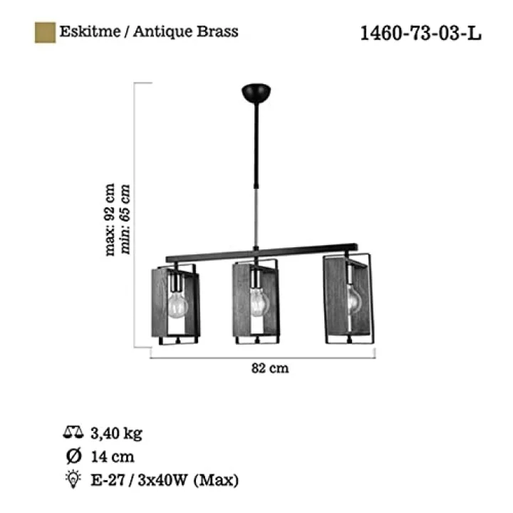 Homemania Karo 3lü Eskitme Siyah Boyalı Sıralı Avize 3 X E27