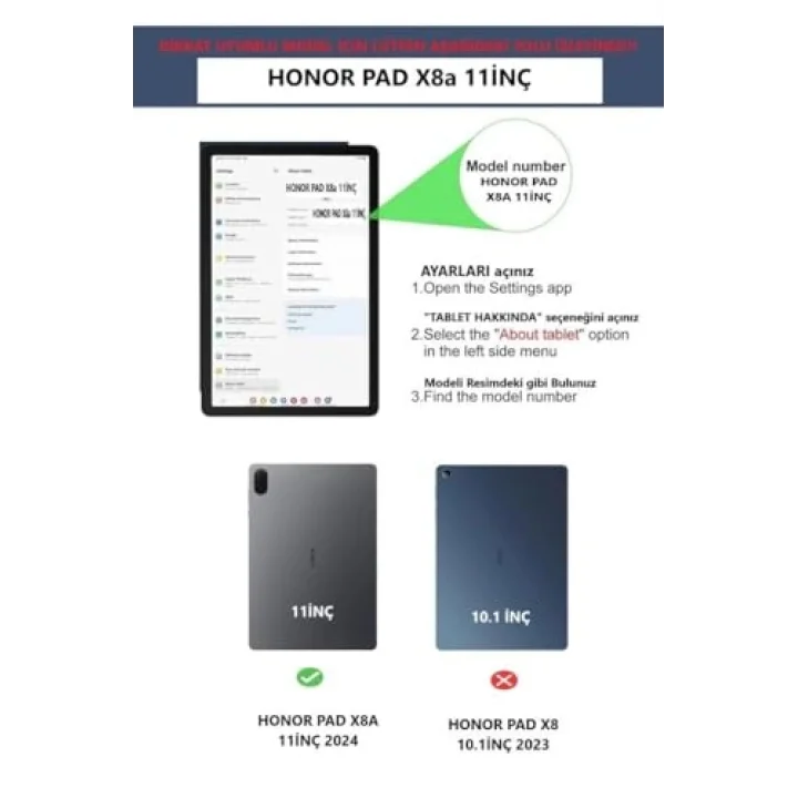 Honor Pad X8B X8A 11inç ile uyumlu Kılıf 360 Dönebilen Standlı Case (HonorPad X8/X8 Pro Değildir)