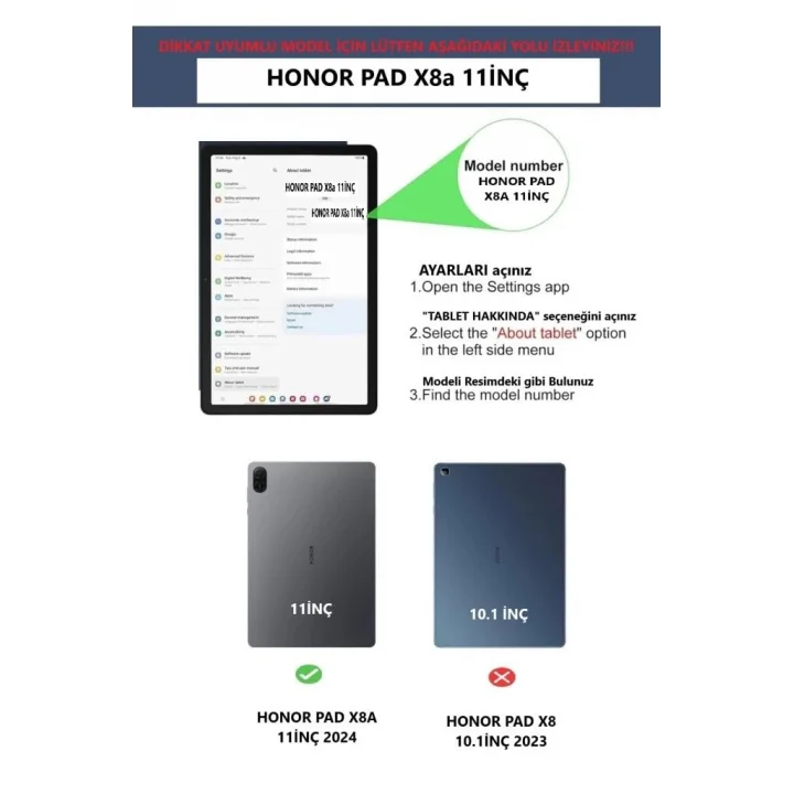 Honor Pad X8B X8A 11inç ile uyumlu Kılıf 360 Dönebilen Standlı Case (HonorPad X8/X8 Pro Değildir)
