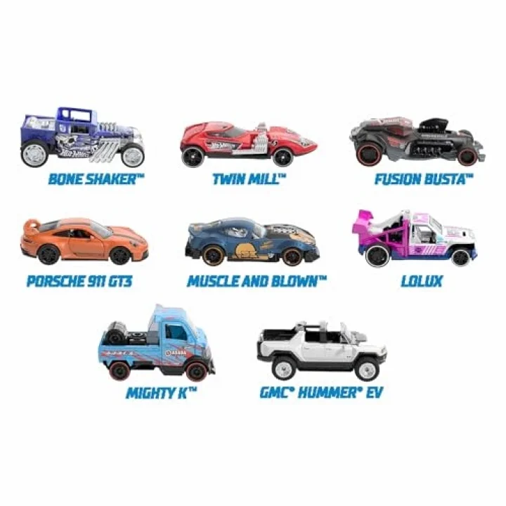 Hot Wheels Pull-Back Speeders oyuncak araba, 1:43 ölçeğinde, geri çekilip bırakmak için araba, Rolomatic motor veya kapı, bagaj veya motor kaputu ile açılabilir, modeller değişebilir, HPR70