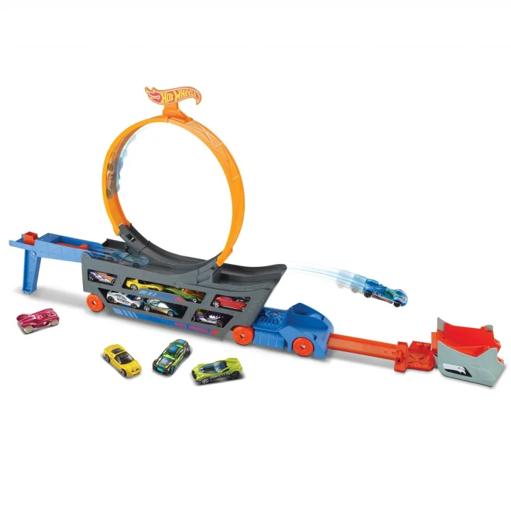Hot Wheels Standlı Tır, 18 Araç Kapasiteli, Çemberli, Fırlatıcılı, GCK38