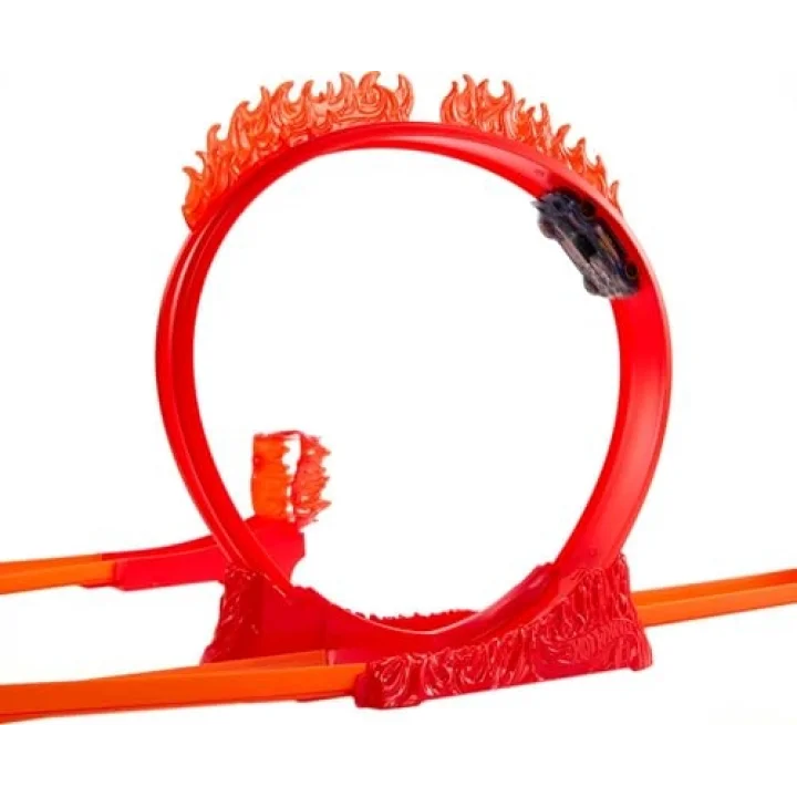 Hot Wheels Track Builder Alev Temalı Akrobasi Seti ve 1 adet araba, birleştirilebilir oyuncak saklama kutusunda 16 adet pist oluşturma ve akrobasi parçası, HMC04